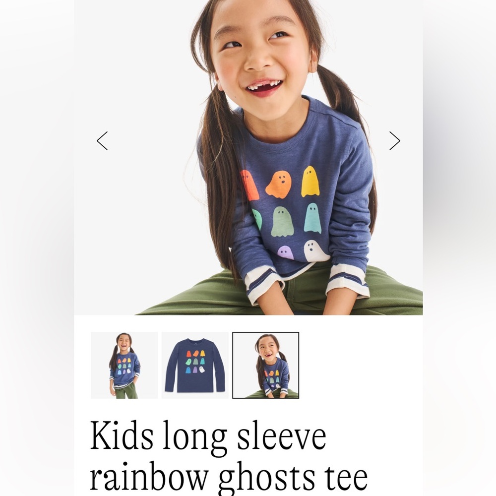 Primary Kids Halloween Rainbow Ghosts Long Sleeve Tee in Navy - Picture 2 of 7
